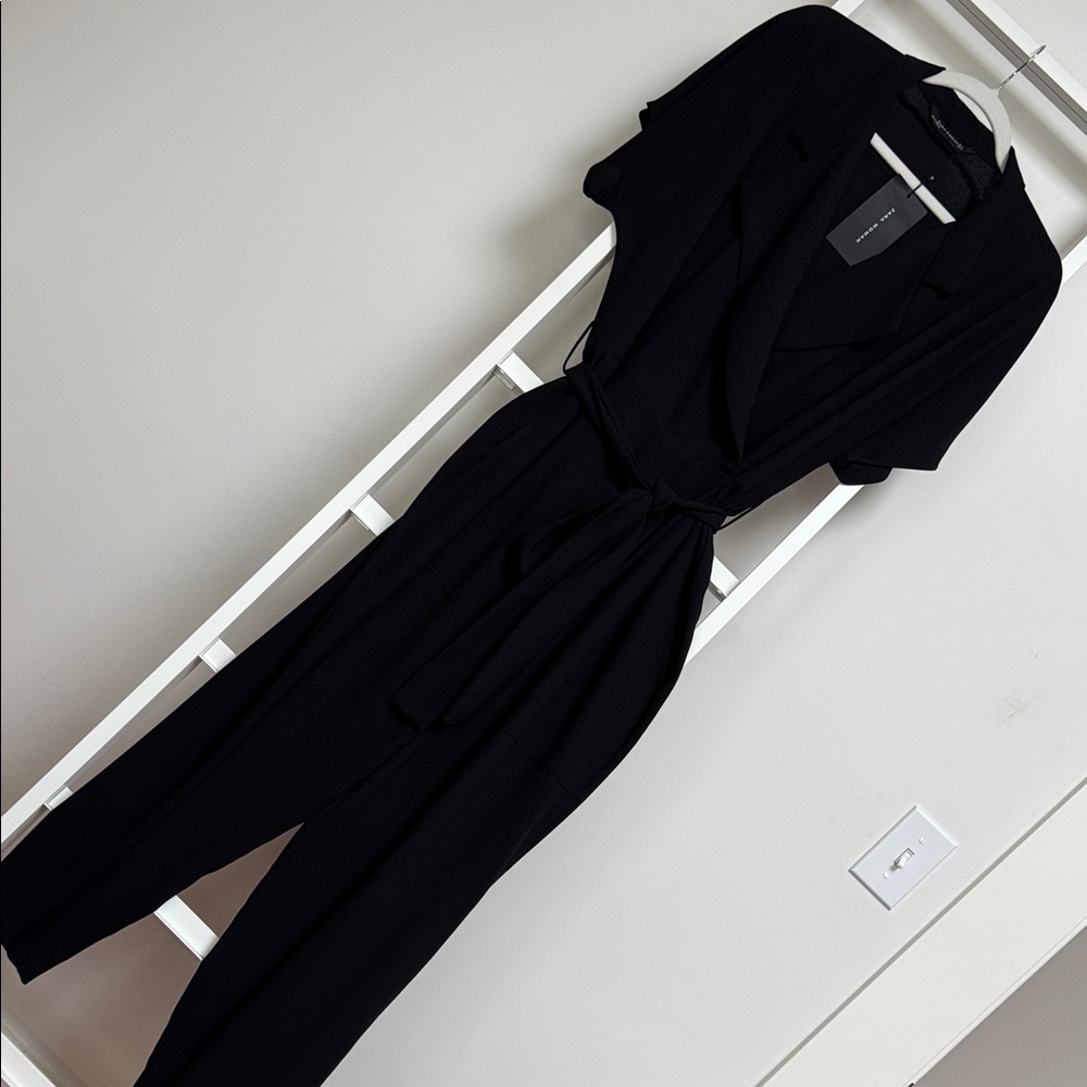 Zara Woman L Classic Black Sash Tie Jumpsuit